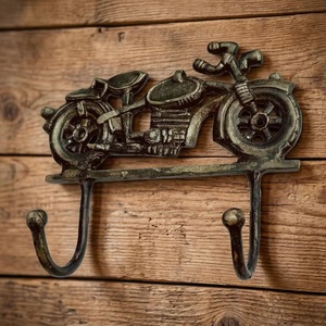 Porte-manteau mural vintage en fonte pour moto, 2 crochets réglables, étanche, installation autocollante, design rétro pour manteaux et chapeaux - Product Image 3