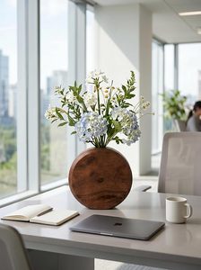 แจกันดอกไม้ไม้ทรงกลม แจกันไม้ไผ่และไม้ แจกันตกแต่งสำหรับใส่ดอกไม้ สำหรับตกแต่งบ้าน สำนักงาน งานแต่งงาน - Product Image 3