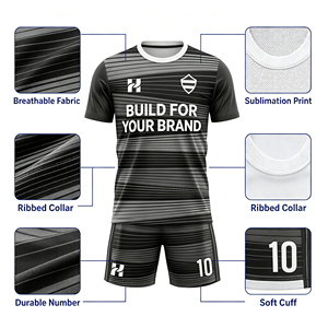 Custom Logo Men's Soccer Uniform Set Low MOQ Quick Dry Breathable <b>V</b>-Neck Adjustable Strap Polyester Jersey Shorts Training Kit - Product Image 4