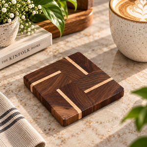 Juego de 4 Posavasos de Madera de Mango con Incrustaciones Geométricas para Tazas de Té y Café |   Posavasos Cuadrados para Mesa de Comedor, Hogar, Oficina, Regalo, Decoración - Product Image 4