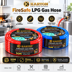 KARYON Professional FireSafe LPG <b>Hose</b> 50M Reinforced <b>PVC</b> PYR Gas Tubing 10mm ID for Home Kitchen Catering Wholesale - Product Image 1