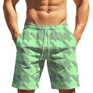 Men's Green Double <b>Layer</b> <b>Mid</b> Waist Polyester/Cotton Board Shorts Drawstring Pockets Quick Dry Breathable Sublimation Print - Product Image 1