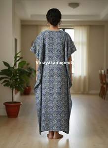 Nuevo Kimono Elegante Informal con Estampado Floral, Hecho a Mano en Azul Índigo, con Estampado Ajrakh, de Algodón Puro para Mujer - Product Image 5