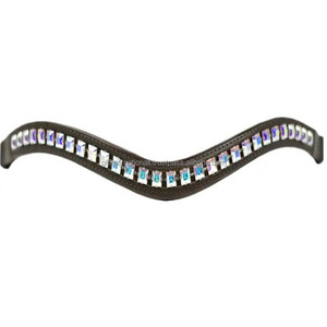 Banda de cejas de caballo de cuero negro con forma de onda personalizada con cristales cuadrados de marca multicolor, cadena ostentosa, banda para cejas con brida - Product Image 4