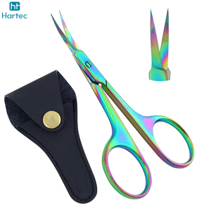 Ciseaux de manucure en acier inoxydable courbés de qualité supérieure, couleur arc-en-ciel, avec poignées en acier, pour salon et usage personnel. - Product Image 2