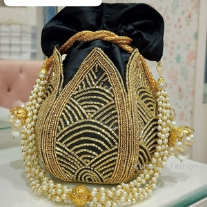 Wholesale Multicolor Lotus Designer Embroidery Drawstring Potli Evening Purse Lightweight Large Capacity Unisex Party Clutch - Product Image 3
