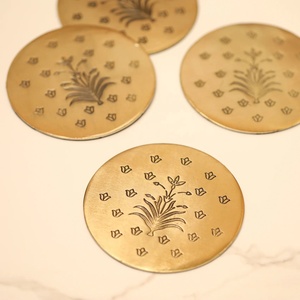 Royal Lotus Meadow Brass <b>Coaster</b> Set Handcrafted Premium Round <b>Drink</b> <b>Coasters</b> Heat Resistant Table Protector Elegant Gift - Product Image 1
