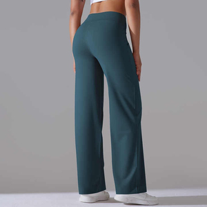 Customized Solid Color Women's <b>Leggings</b> Spandex/Nylon Mid Waist Drawstring Quick Dry Breathable <b>Flared</b> Leg Wholesale Bulk - Product Image 5