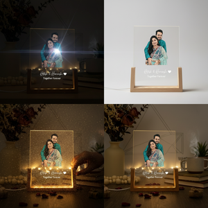 Acrylic Photo Frame With <b>LED</b> <b>Light</b> Wooden Base Personalized Couple Portrait Display Desk Lamp Warm White 2700K Modern Design - Product Image 6