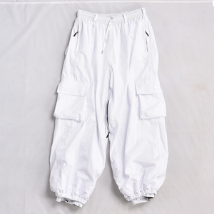 Unisex White Heated Printed Cargo Pants Elastic Waist Drawstring Front Logo Breathable Polyester Street Style Adult Loose Fit - Product Image 1