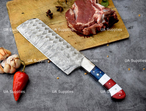 Couteaux de cuisine modernes en acier Damas faits à la main, 5 pièces, ultra-affûtés, légers, ambidextres, finition haute brillance, manche en bois – Vente directe usine - Product Image 6