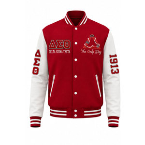 Delta Sigma Theta <b>Varsity</b> <b>Jacket</b> <b>Black</b> <b>Red</b> Embroidered Letters Chapter Logo Men's Preppy Style Wool <b>Varsity</b> <b>Jacket</b> - Product Image 5