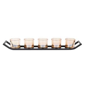 Portavelas de Cristal Ámbar de Metal Negro para 5 Velas, Centro de Mesa Lineal para Decoración Moderna del Hogar - Product Image 1