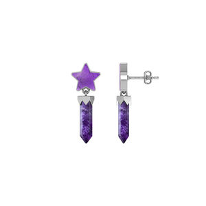 Premium Trendy High Finish 925 Sterling Silver Amethyst Star Pencil Shape <b>Dangle</b> <b>Earrings</b> Bezel Setting Wedding Party Gift - Product Image 1