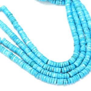Magnifiques perles Heishi en turquoise facettée en forme de pneu, 5-7 mm, qualité supérieure AAA, turquoise facettée en forme de roue, pierres précieuses en gros - Product Image 5