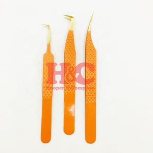 Nouvelles pinces à pointe dorée pour extensions de cils, volume, cils en vison, pinces orange durables, en acier inoxydable, avec logo, offres spéciales - Product Image 3