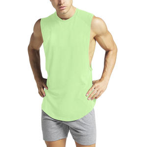 เสื้อออกกำลังกายถักแบบลำลองสำหรับผู้ชายเสื้อแขนกุดผ้าฝ้ายเสื้อออกกำลังกายแขนกุดมีรูระบายอากาศสีทึบออกแบบได้ตามต้องการ - Product Image 2