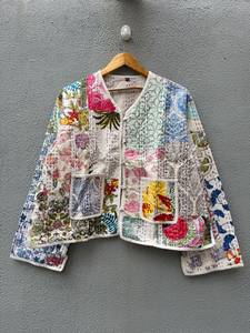 Bohemian Patchwork Cotton Jacket V-Neck Full Sleeve Embroidered Button <b>Up</b> Casual Outerwear Women's All season gift for her - Product Image 1