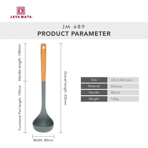 Jaya Mata JM489 <b>Silicone</b> Cooking Ladle Heat Resistant 240C Non Scratch Oven Safe Cooking <b>Tool</b> Set with Wooden Handle - Product Image 3