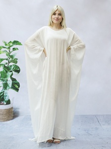 Kaftan en soie blanche, longue robe de soirée vintage à manches longues, coupe trapèze, pour l'été, vêtement de détente, cadeau de Noël pour elle - Product Image 2