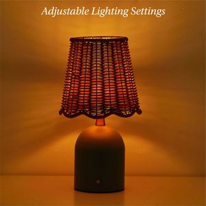 12 Inch Green Rattan Rechargeable LED <b>Touch</b> <b>Lamp</b> for Home Decor - Product Image 3