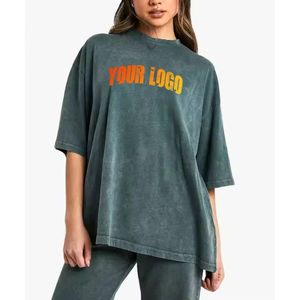 Camiseta Oversize con Hombros Caídos y Lavado Ácido para Mujer, con Logotipo Personalizado y Estampado, Ropa Casual para Mujer, Camisetas con Lavado Ácido - Product Image 6