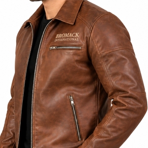 Men Classic Stylish Modern Versatile Durable Comfortable Customizable Zipper Closure Style <b>Long</b> Sleeve <b>Leather</b> <b>jacket</b> For Men - Product Image 6