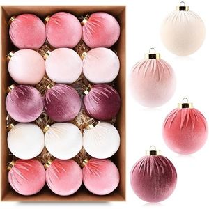 Adornos Navideños de Bolas de Terciopelo Irrompibles, Multicolor Rosa, Juego de 15 Piezas para Decoración de Árboles de Navidad - Product Image 1