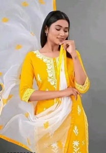 Ensemble Salwar Kameez Kurta indien pakistanais brodé en rayonne bleue, robe ethnique pour femmes, tenue quotidienne et décontractée pour femmes - Product Image 3