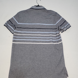 Polo à manches courtes rayé gris pour homme, en coton tricoté, décontracté, respirant, coupe classique, fabriqué en usine au Vietnam - Product Image 2