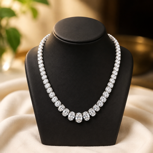 Oval Shape Diamond Tennis <b>Necklace</b> Moissanite Chain <b>Necklace</b> 10K White Gold Plated Bridal Party Jewelry for Women - Product Image 6