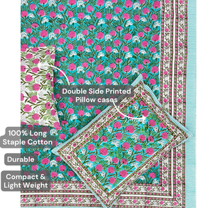 Premium Jaipur Hand Block Printed Pure Cotton King Bedsheet 3 <b>PC</b> <b>Set</b> 108x90" Floral 200TC Soft Skin-Friendly Durable Sustainable - Product Image 4