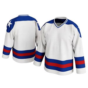 Custom Sublimated Ice Hockey Jersey With Red blue Striping v neck Breathable Mesh Fabric <b>athletic</b> training sports jersey apparel - Product Image 1