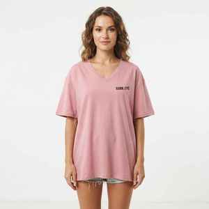 <b>Women's</b> Pink <b>V</b>-<b>Neck</b> Short Sleeve <b>T</b>-<b>Shirt</b> Loose Fit 100% Cotton Casual Jersey Print Logo Top - Product Image 4