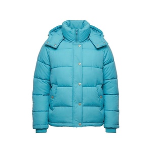 Hooded Quilted Waterproof <b>Bubble</b> Jacket Black Full Sleeve Winter Windproof Cotton Shell Knitted Fabric Polyester Filling Stand - Product Image 1