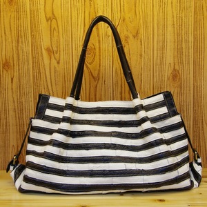 Ando Bag Genuine Cowhide Leather Striped Patchwork Tote Bag for Women Large <b>Small</b> Shoulder <b>Handbag</b> Multicolor Black <b>White</b> - Product Image 3