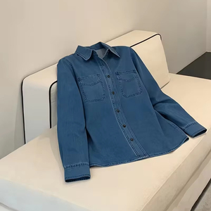 <b>Men</b> <b>Casual</b> Washed Denim <b>Shirt</b> Long Sleeve Button Up <b>Double</b> <b>Pocket</b> Fashion Streetwear - Product Image 1
