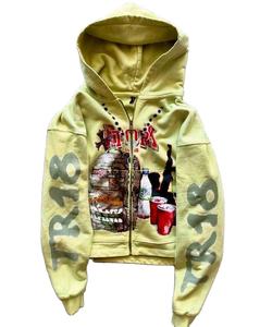 Drop Shoulder Vintage Rhinestones Washed DTG Print Logo Hoodie Streetwear 100% Cotton 500gsm Boxy Cropped Hoodies for Men - Product Image 4