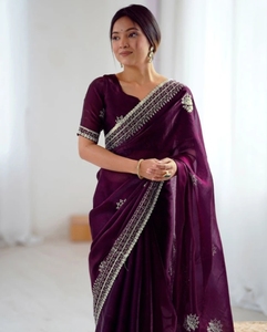 KV Women's Embellished Embroidered Reversible Silk & Rayon Bollywood <b>Saree</b> with Unstitched Blouse (<b>Maroon</b>) - Product Image 1