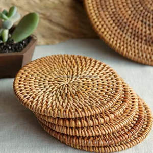 Natural <b>Woven</b> Rattan Cup <b>Coasters</b> Handmade Eco Friendly Drink Mats for Restaurants Bulk Supplier Vietnam - Product Image 2