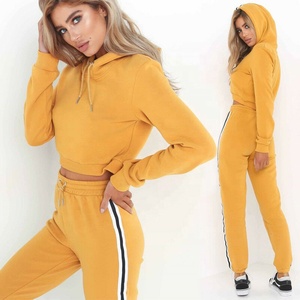 Women <b>Crop</b> Tracksuit Set Side <b>Stripes</b> Casual Athletic Wear Full Sleeve Drawstring Pants Two Piece Outfit <b>Top</b> Trending Wholesale - Product Image 1