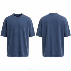 เสื้อยืดโอเวอร์ไซส์สตรีทแวร์ผู้ชาย ลายพิมพ์ขาดๆ ผ้าฝ้าย แขนสั้น คอกลม สีพื้น ลำลอง สีน้ำเงิน ผ้าเจอร์ซีย์ถัก - Product Image 3