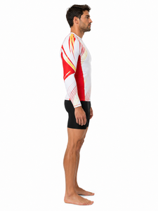 Rashguard à manches longues pour homme, blanc, rouge, jaune, imprimé par sublimation, manches complètes, spandex, polyester, anti-UV, pour activités de plein air - Product Image 4