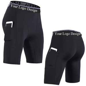 <b>Men</b> White <b>Compression</b> <b>Shorts</b> With Pockets Quick Dry Sporty Style Bermuda Length Elastic Waist Spandex Polyester - Product Image 3