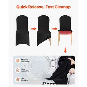 100 Pezzi Coprisedia Elasticizzati in Poliestere e Spandex Neri, Rivestimenti Piatti per Sedie da Matrimonio, Feste, Cene o Banchetti - Product Image 5