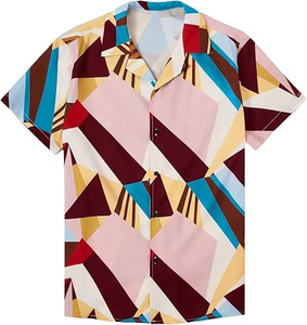 เสื้อเชิ้ตชายหาดฤดูร้อนแบบแห้งเร็ว ระบายอากาศได้ดี ลายฮาวาย แขนสั้น ปกจีน ติดกระดุม - Product Image 1