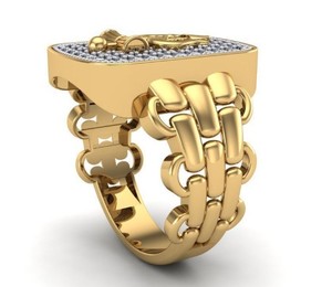 Luxury Designer 925 Sterling <b>Silver</b> Gold Plated Trident <b>Ring</b> CZ Studded <b>Men</b> Women Statement <b>Ring</b> - Product Image 4