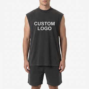 Camiseta sin mangas personalizada para hombre, estilo vintage, de algodón, corte muscular, para gimnasio, OEM, con aberturas en los brazos - Product Image 1