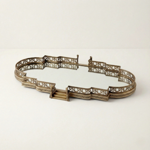 Designer Brass Mirror Tray Home Decorative Jewelry <b>Storage</b> Tray Luxury Gold Finish Centerpiece Table Vanity Tray Home Decor - Product Image 2