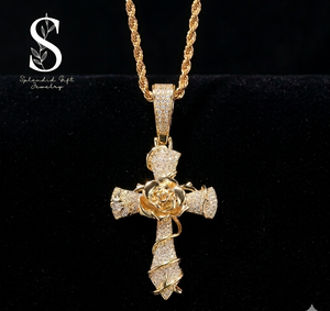 Accessoires pour hommes, bijoux de mode, pendentif en acier inoxydable, collier croix religieuse en diamant, style hip hop pour hommes - Product Image 1